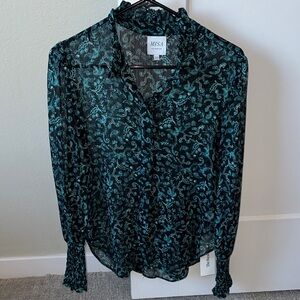 Misa Los Angeles Black and Blue Patterned Blouse
